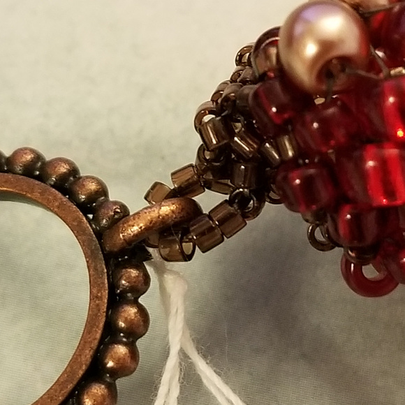 *HP* HANDMADE Seed Bead Necklace Red Gold - Picture 8 of 8